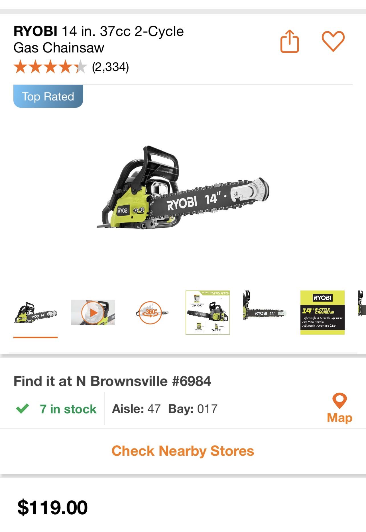 Chainsaw 14”  Gas New 