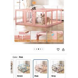 Clear Acrylic Dog Playpen Indoor, Puppy Cat Small Pet Play Pen, Pet Cat Playpen for Rabbits, Dog Fence Crate Kennel Whelping Cage (Pink, 8 Panel)