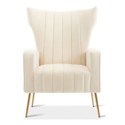 Velvet Accent Chair,Wingback Arm Chair with
Gold Legs and Armrest,Upholstered Leisure
Single Sofa Beige