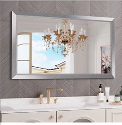 4887: New Amorho Bathroom Mirror for Wall 50x30 Inch, Brushed Silver Metal Framed
Anti-rust, HD Reflection, Tempered Glass, Mirrors for Over Sink, Bed