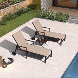 Premium Brand PURPLE LEAF Outdoor Chaise Lounge Set with Side Table - 3 Piece Set