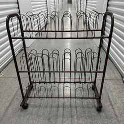 Shoe Storage Cart Rack Rolling Boots Holds 15 Pairs Brakes