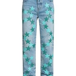 Amiri Chemist Leather Star Blue Jeans in light indigo 