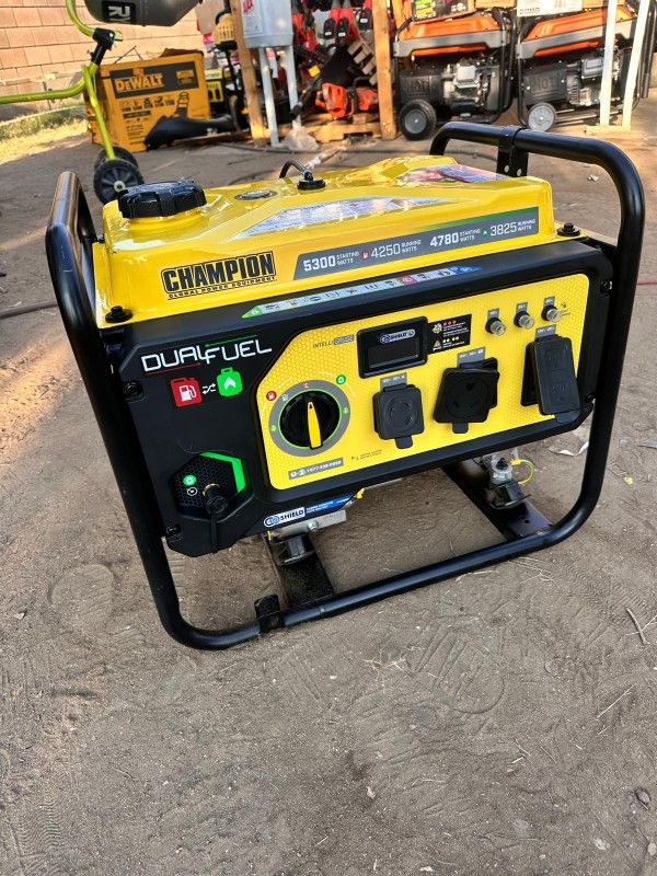 Champion Power
Equipment
5300/4250-Watt Gasoline and Propane Powered Dual Fuel
Portable Generator with CO Shield
(CARB Compliant)