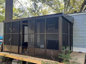 12x14FT All Season Sunroom, Outdoor Permanent Wall Mounted Solarium with Detachable Polycarbonate Windows, Aluminum Lean to Gazebo Sun Room with 2 Loc