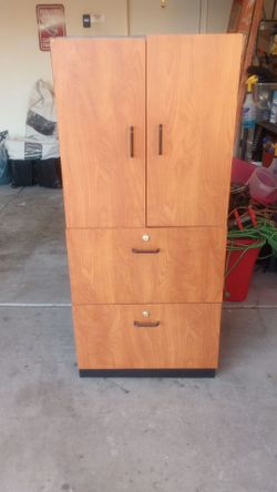 Tall Wooden Filing Cabinet with Storage Hutch