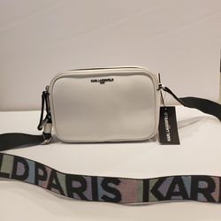 Karl Lagerfeld Paris White Crossbody Camera Bag Handbag Shoulder Purse New