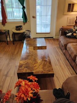 Vintage Burl Wood Coffee Table and Matching Side Table
