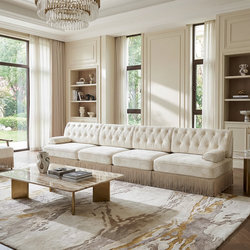 Austin 136" Tufted Velvet 4-Seater Modular Sofa with Fringe Skirt Base