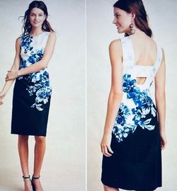 Anthropologie Maeve Vanda floral blue and white sheath dress, size 2