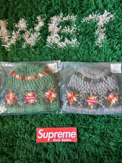 Supreme Crochet Beanie Green & Grey