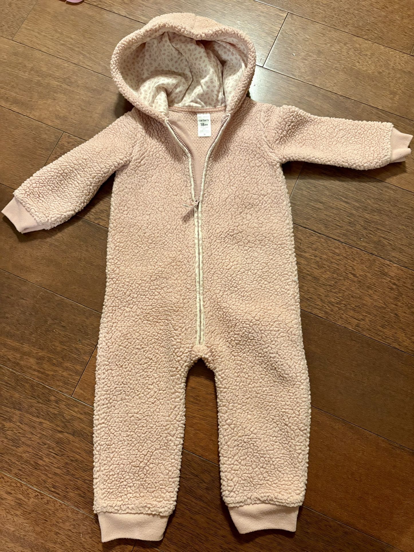 Carter’s warm, hooded jumpsuit, size 18 months