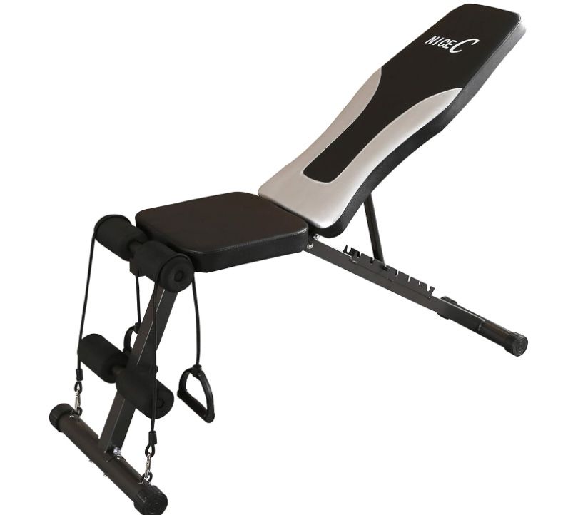 Nice C Weight Bench Adjustable, Press Bench with Resistant Band, Foldable, Full Body All-in-One, Multi-Purpose Incline/Decline for Exercise home/offic