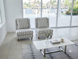 Pair of Armless Accent Chairs Blue Stripe