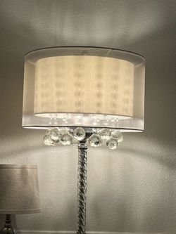 Tall Standing Lamp With Hanging Crystals SilverTone.