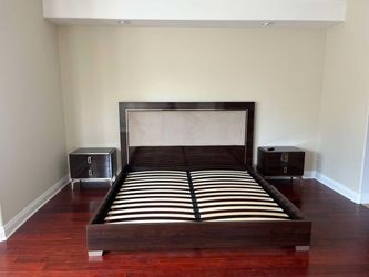 Brand New: Modern Walnut King Size Bed and 2 nightstands Together