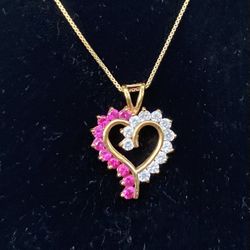Pink And Clear CZ Open Heart Pendant Necklace  20”..