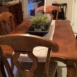Kitchen Table, 4 Chairs, Hutch, And Table Leaf