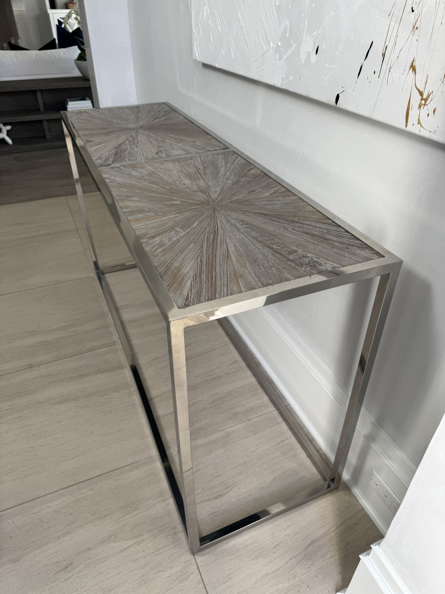 Console Table Silver Metal And Wood