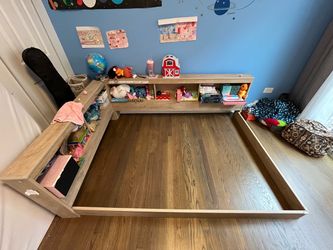 Floor Full Size Bed Frame with Storage Shelves