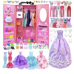 Doll Clothes and Accessories with Doll Closet
