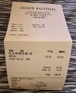 lv belt receipt