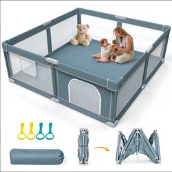 Baby Playpen 71x79 Extra Large Foldable Play Yard with Mesh & Zipper Door