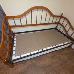Solid Wood Daybed with Pull-Out Trundle + Mattress Included