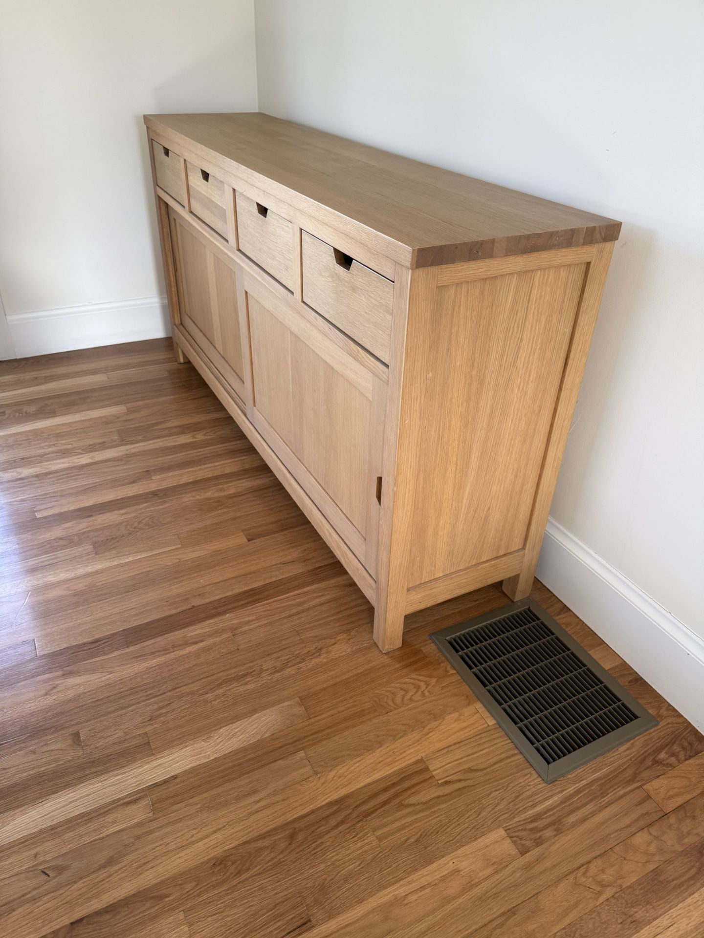 Beautiful Solid Oak Sideboard.  69” (wide) X 16.5” (deep) X 35” (high)