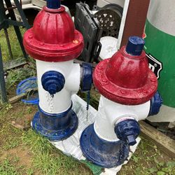 Vtg Concrete Garden Fire Hydrant Statue, Yard Art, Landscape, Fourth Of July 4 red white blue