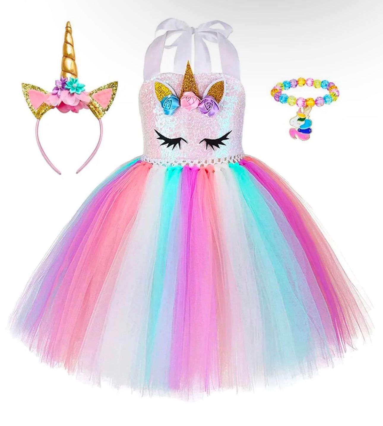 Unicorn Girl Dress for Birthday Outfit Princess Costume Rainbow Tutu Dress 1-2 Years Old