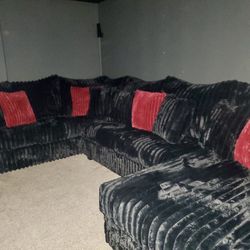 Big Black Sectional - Soft Corduroy Fabric And Oversized Chaise