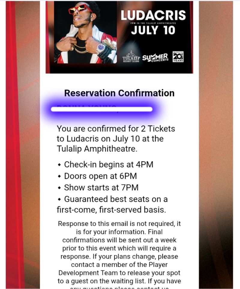 2 Ludacris tickets At Tulalip amphitheater 