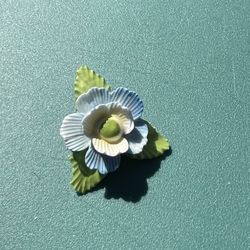 Vintage Blue and White Ceramic Flower Brooch Pin - Staffordshire Style