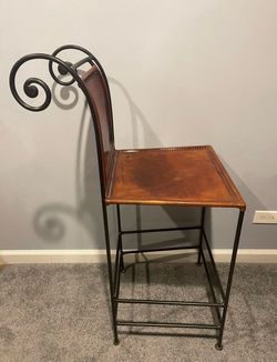 William Sheppee Leather And Wrought Iron Bar Stool