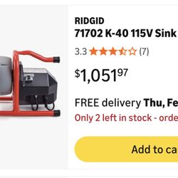 Ridgid K40 Sink Machine Motorized Snake