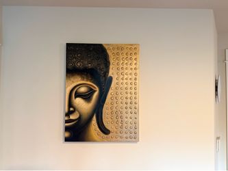Half-faced Golden Buddha Canvas Painting