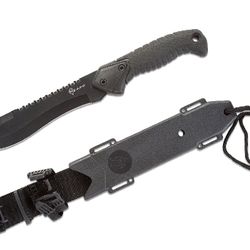 Reapr 11001 TAC Bowie Knife Fixed 7" Black Sawback Bowie Blade, TPR Handle, Molded Sheath