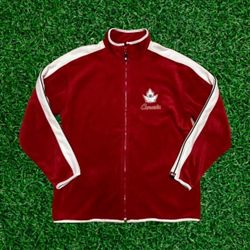 Wilson CANADA Jacket Full Zip Red White Fleece Canadia Mens XL Rare Sweater 