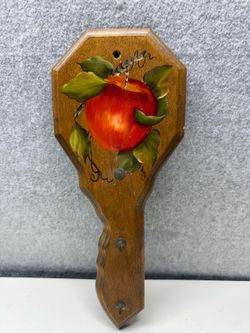 Hand Painted Wooden Apple Wall Key Holder 3 Hooks Rustic Kitchen Decor