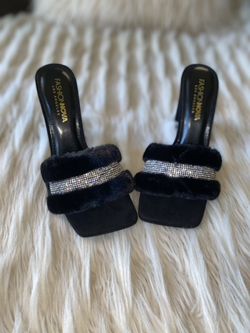 Black Faux- Fur Rhinestone Heels