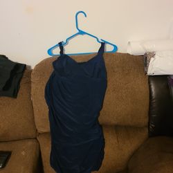 Navy Blue Silky Ruched Dress
