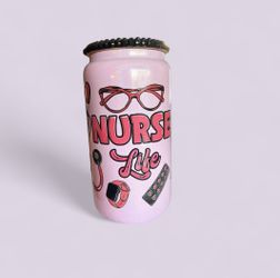Pink glitter Nurse Ice Coffee Glass Cup 