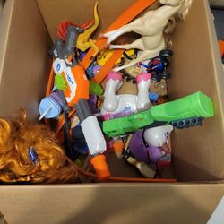 A Bunch Of Random Expensive Toys Frozen Nerf Guns Spiderman Horses Dinosaurs Cars Etc.