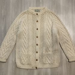 Vintage 80s Crana Handknits Wool Irish Knit Fisherman Cardigan Sweater Womens M/L