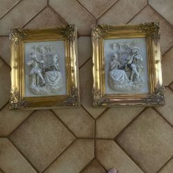 Porcelain Statue Art In Gold In Bed Frame  13 X 11