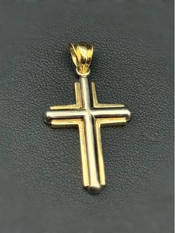 14k two tone solid yellow gold cross pendant charm 6 grams