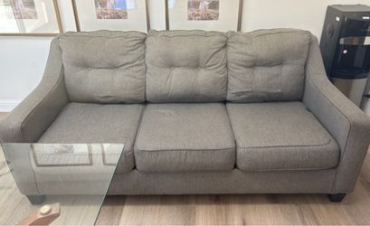 Two Gray Fabric 3-Seat Sofas