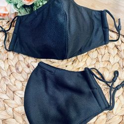 Solid Black 😷, With Nose Wire And Adjustable Ear Loops.