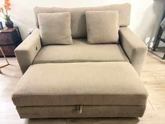 Beige Boucle Loveseat with Ottoman